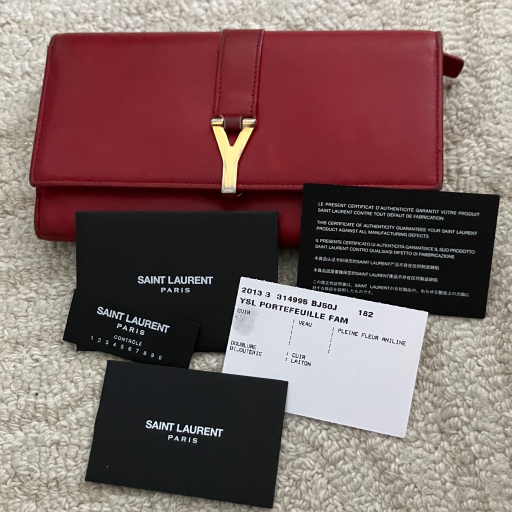 Saint Laurent Red Leather Y Line Wallet With Gold Accent